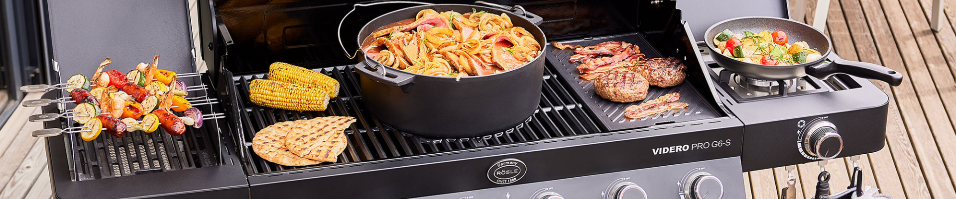 Banner Rösle Videro Serie - Grillgut auf dem Videro Pro G6-S