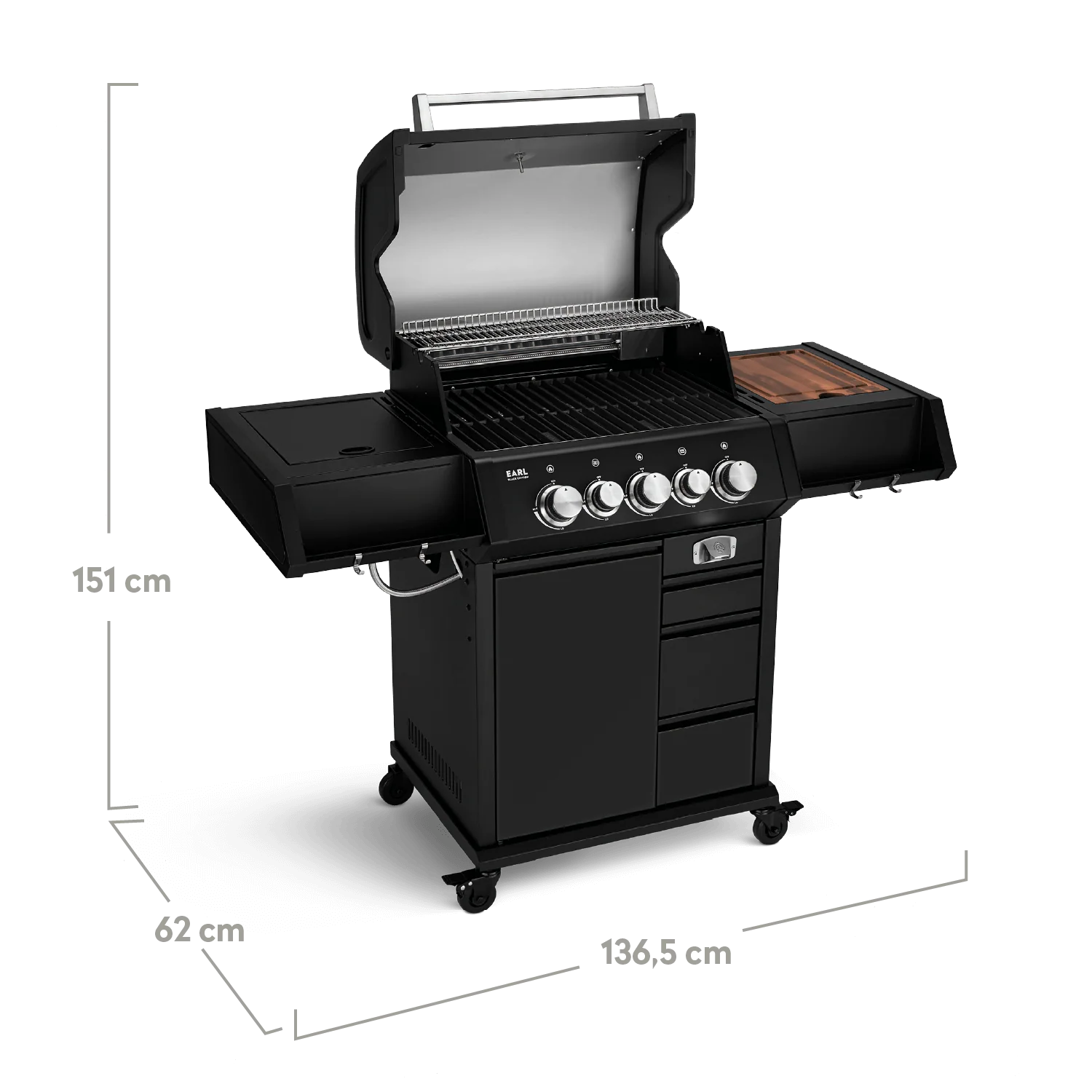 Burnhard EARL Premium-Gasgrill 3-Brenner Black Edition mit Edelstahlrost