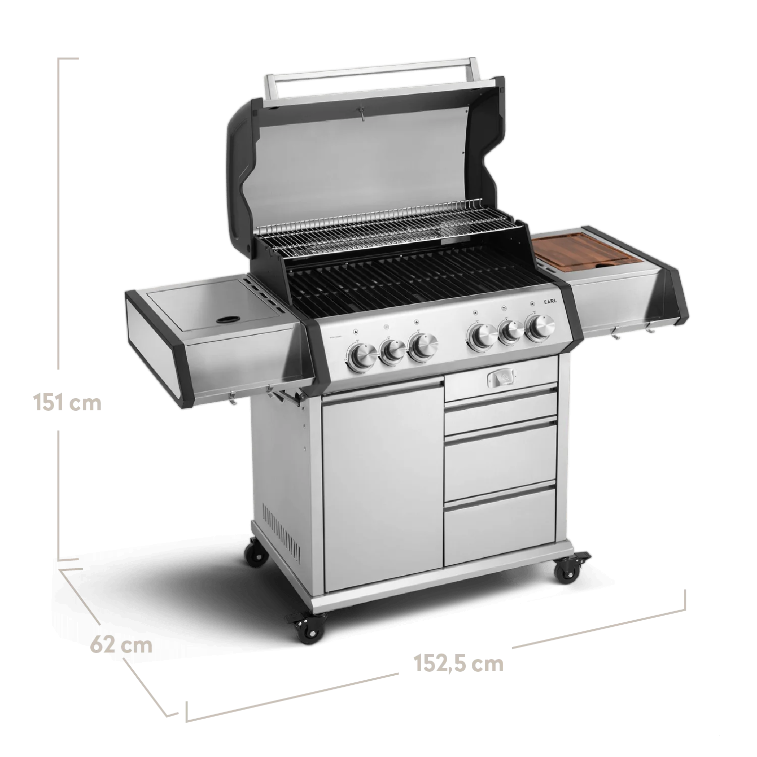 Burnhard Big EARL Premium-Gasgrill 4-Brenner Edelstahl mit Edelstahlrost