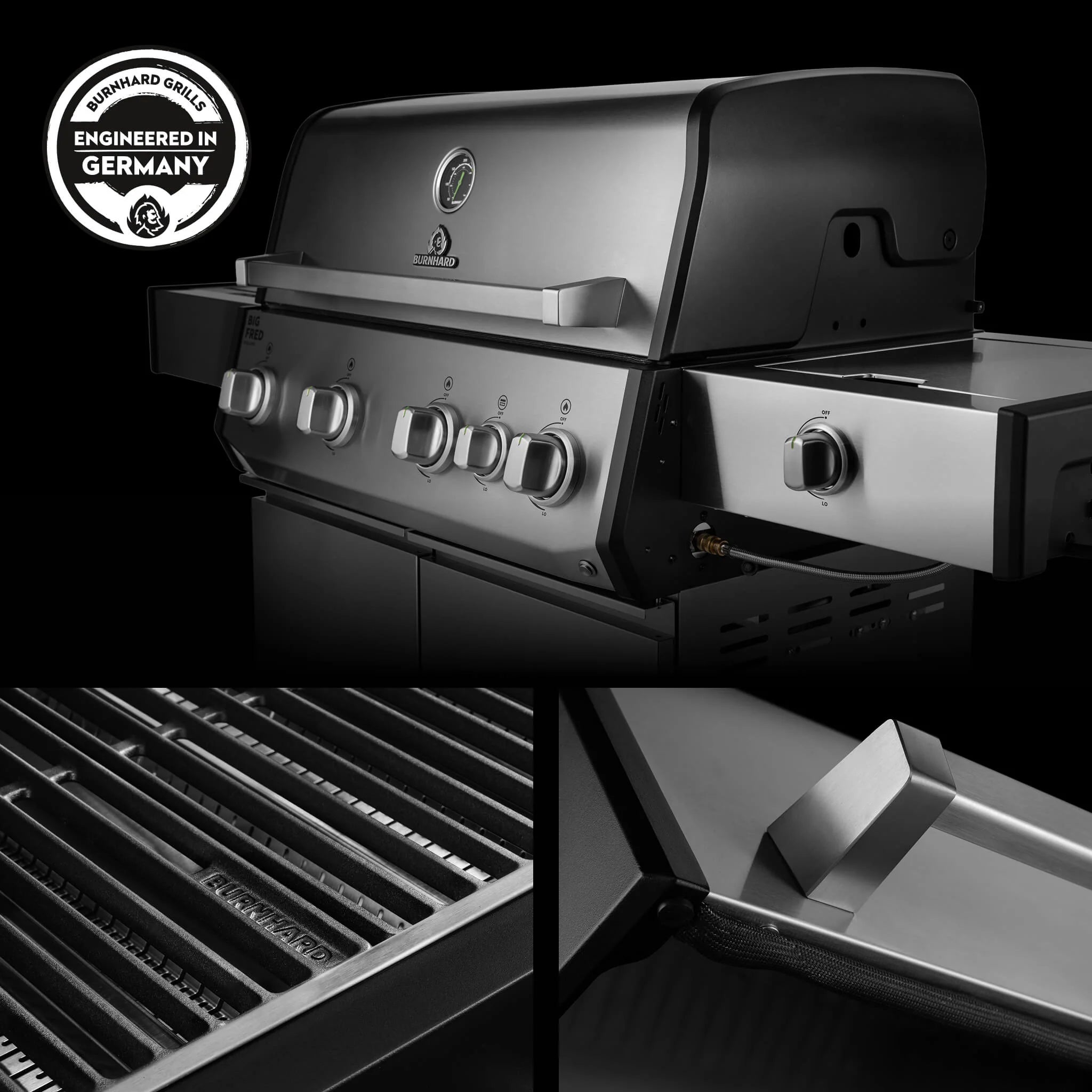 Burnhard Big FRED Deluxe+ Gasgrill Edelstahl 4-Brenner mit Edelstahlrost Series 4