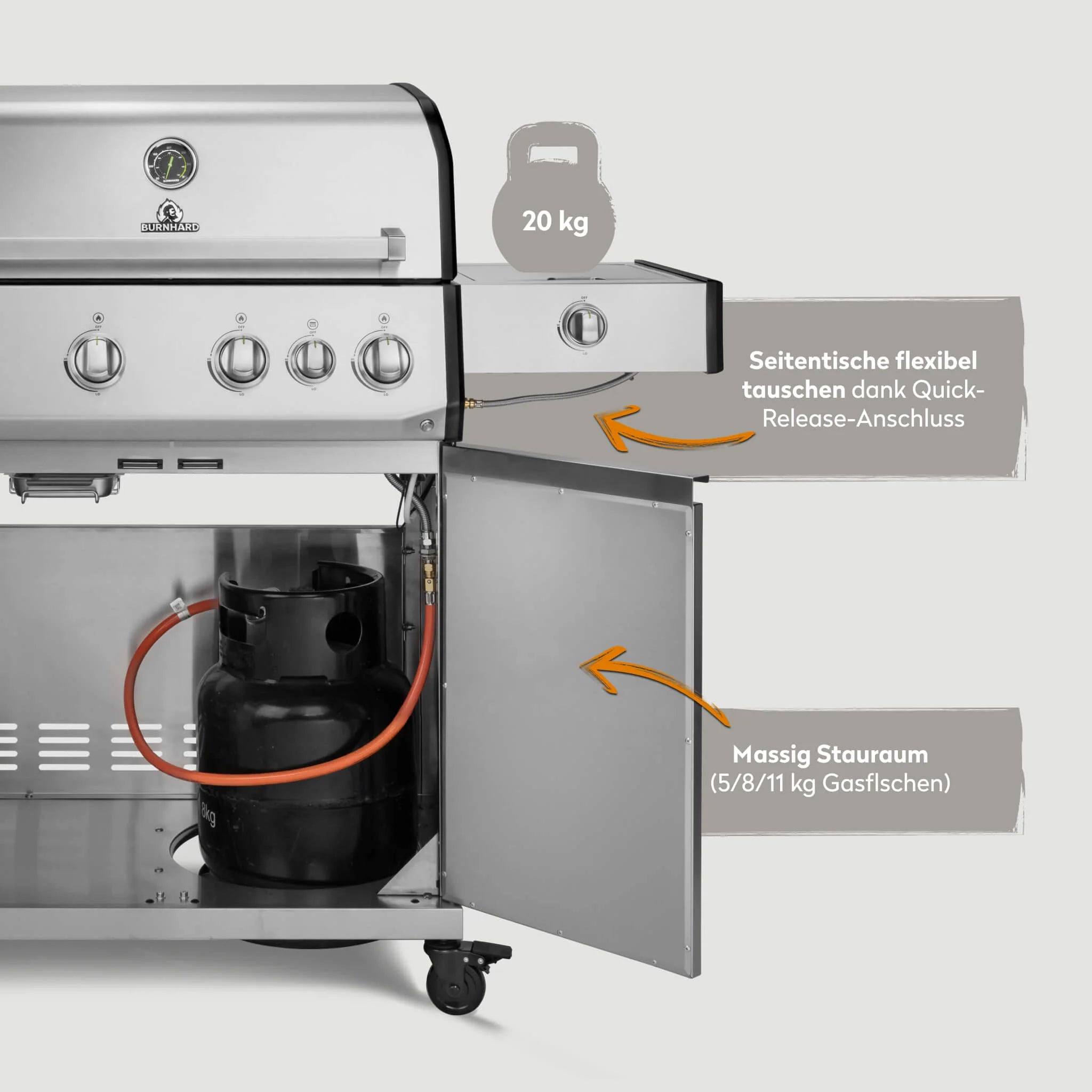 Burnhard Big FRED Deluxe+ Gasgrill Edelstahl 4-Brenner mit Edelstahlrost Series 4