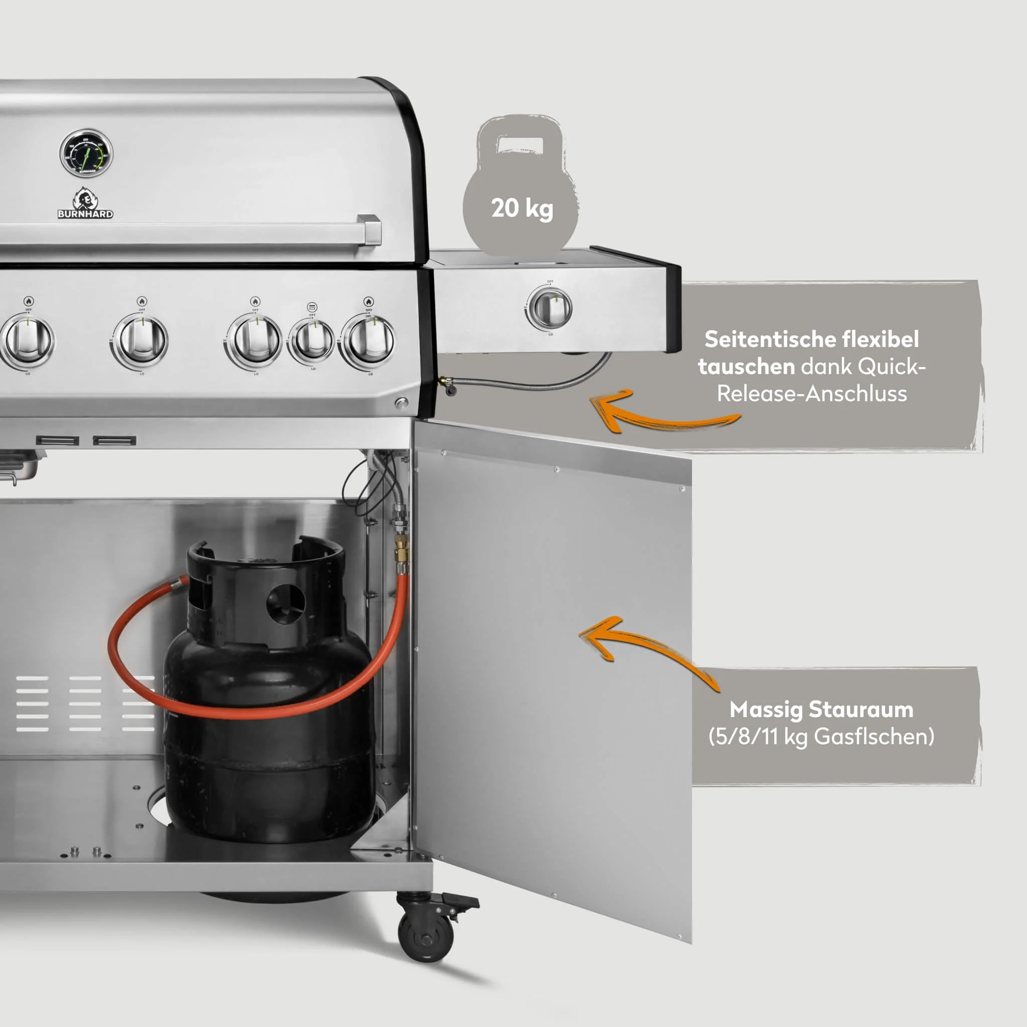 Burnhard Fat FRED Deluxe Gasgrill 6-Brenner Edelstahl mit Gusseisenrost Series 4