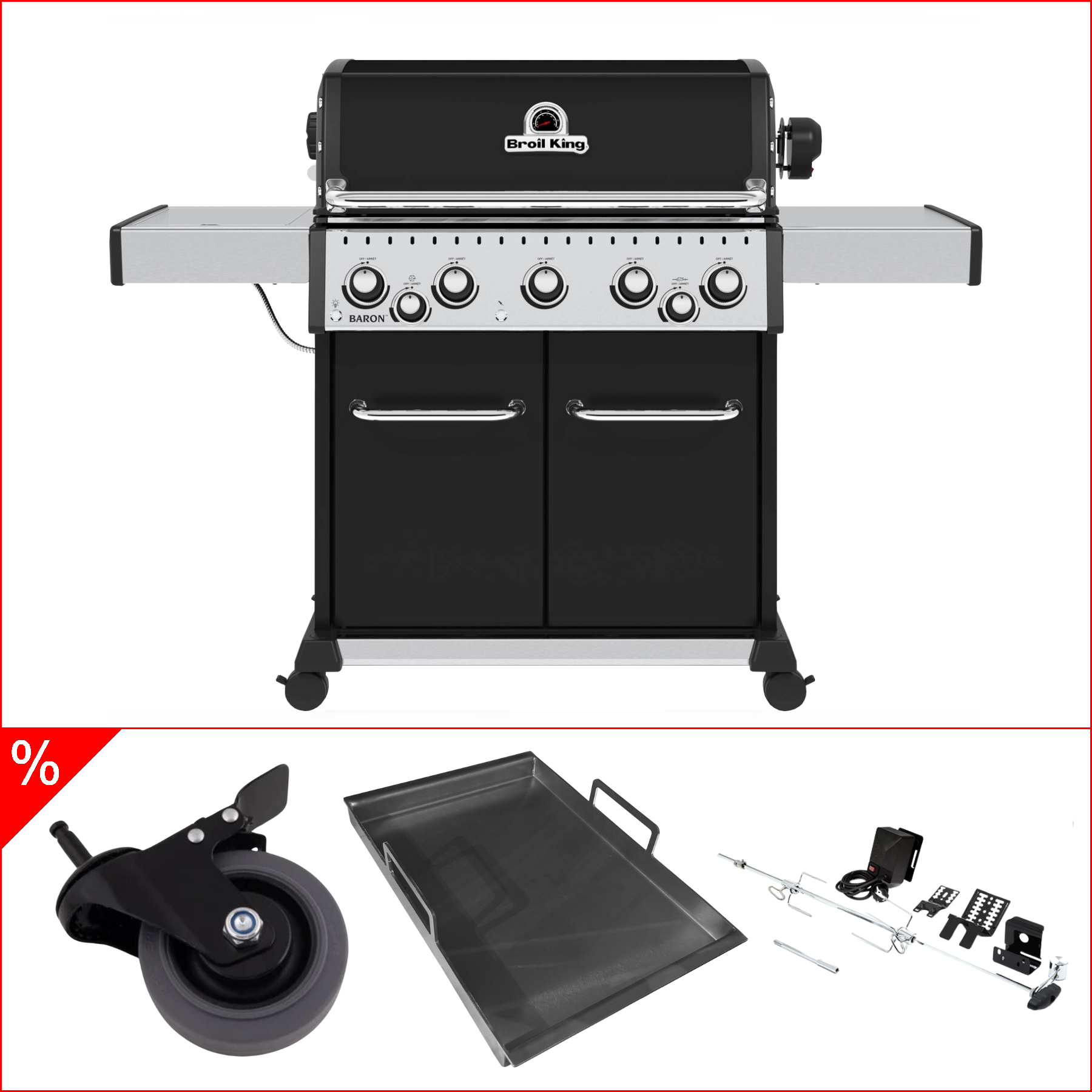 Broil King Baron 590 inkl. Einsatzpfanne, Premium Lenkrollen & Drehspieß