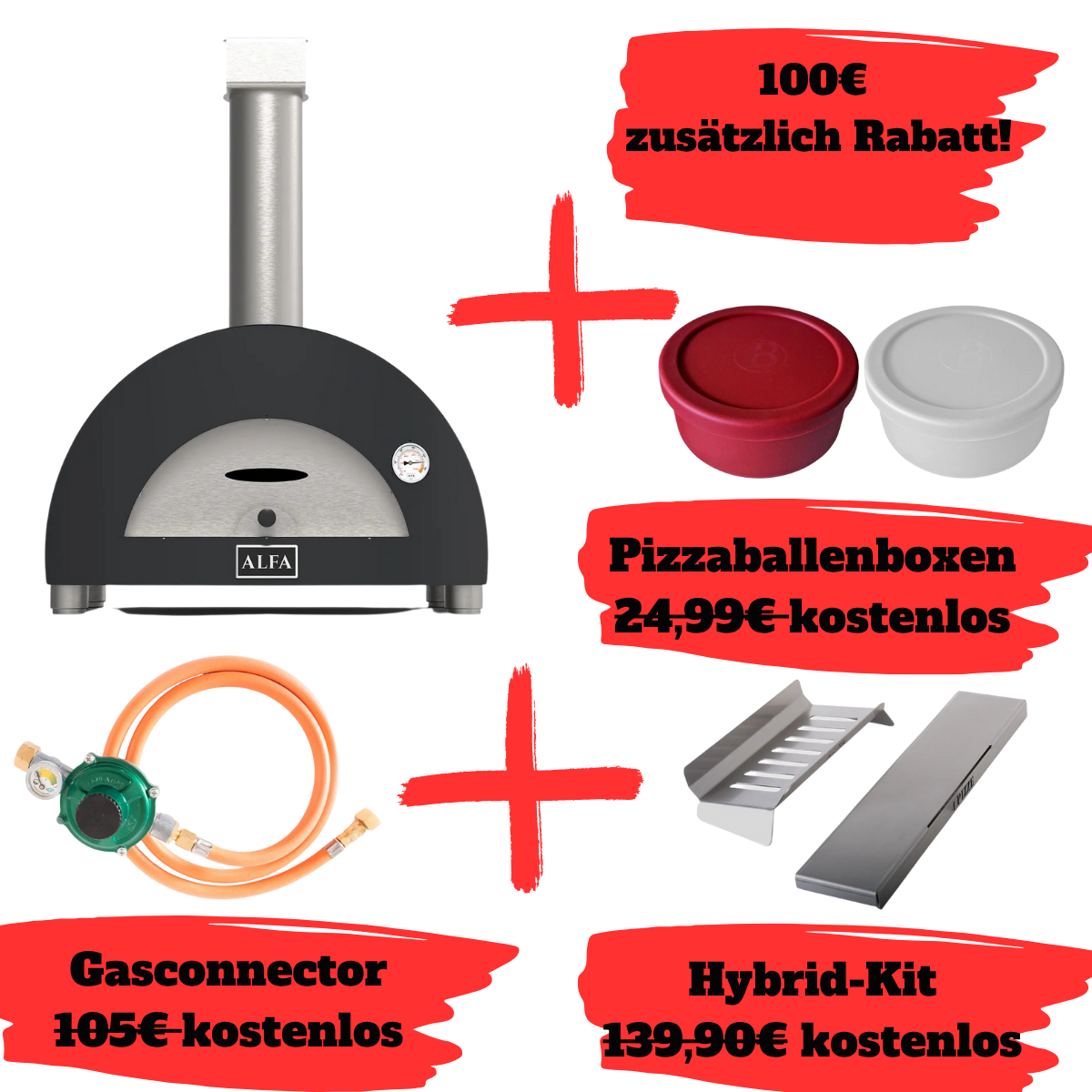 Alfa Forni Moderno 1 Pizza, Gas/Hybrid, grau