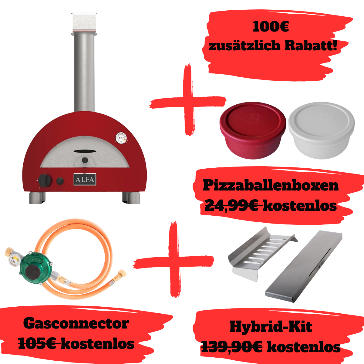 Alfa Forni Moderno 1 Pizze, Gas/Hybrid, Rot