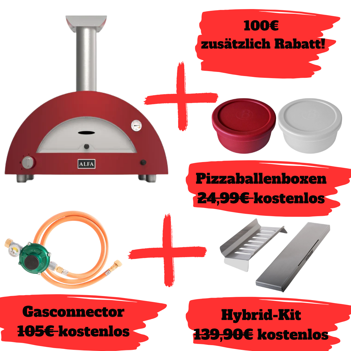 Alfa Forni Moderno 2 Pizze, Gas/Hybrid, Rot