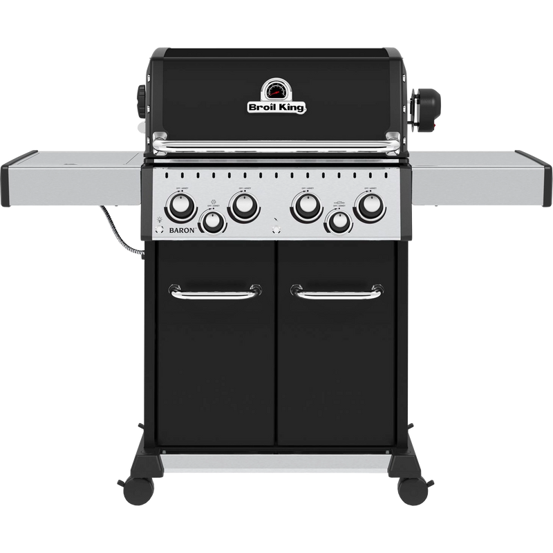 Broil King Baron 490 Schwarz 4 Brenner Gasgrill inklusive Drehspieß - aktuelles Modell in Frontansicht