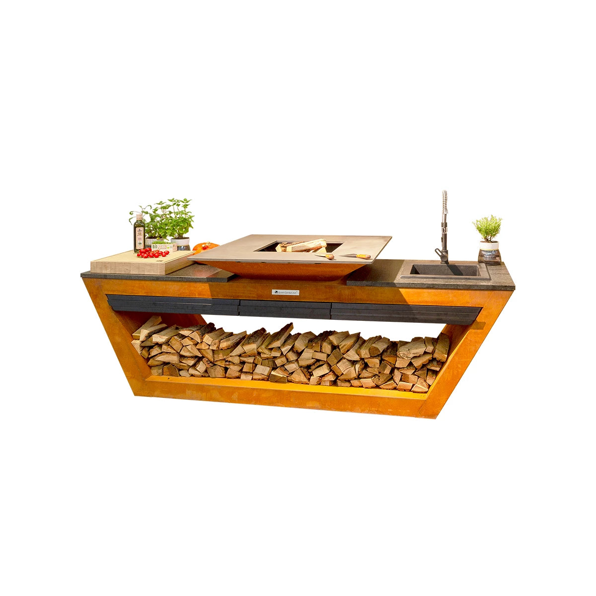 QUAN ROLLING KITCHEN with water system CORTEN Holz