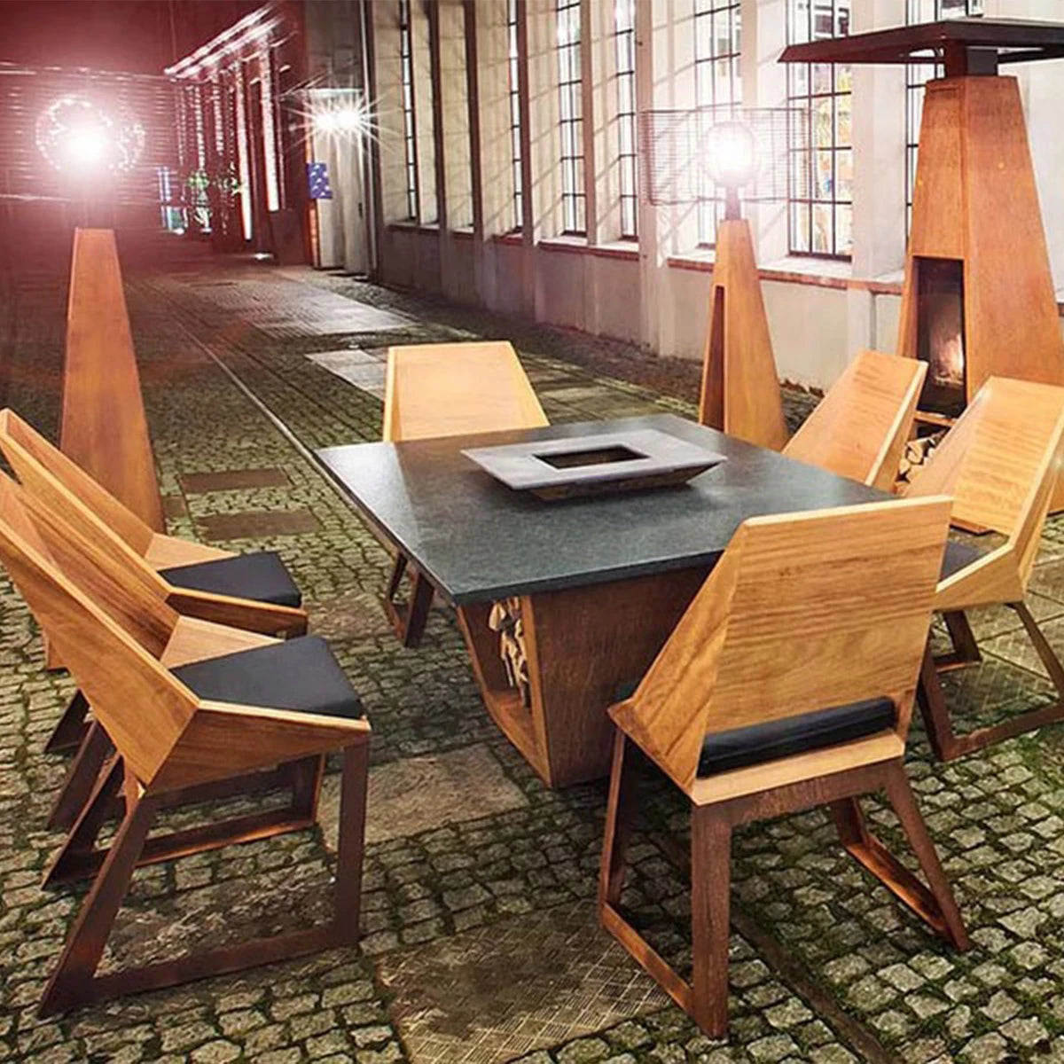Quan Garden Table Set for 6 Carbon with grill