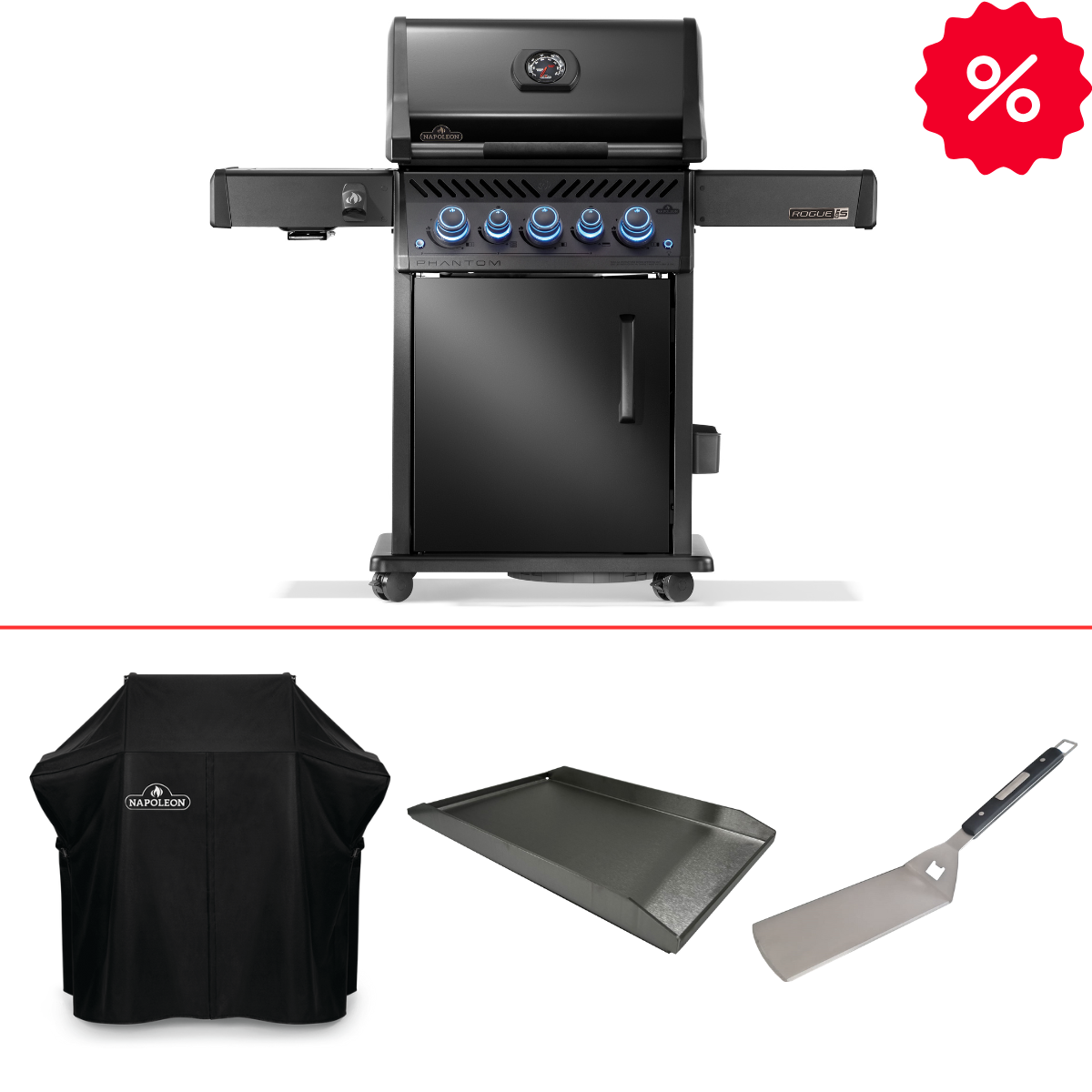 Napoleon Phantom, Rogue PRO-S 425, Mattschwarz inkl. Abdeckhaube, Plancha und Wender