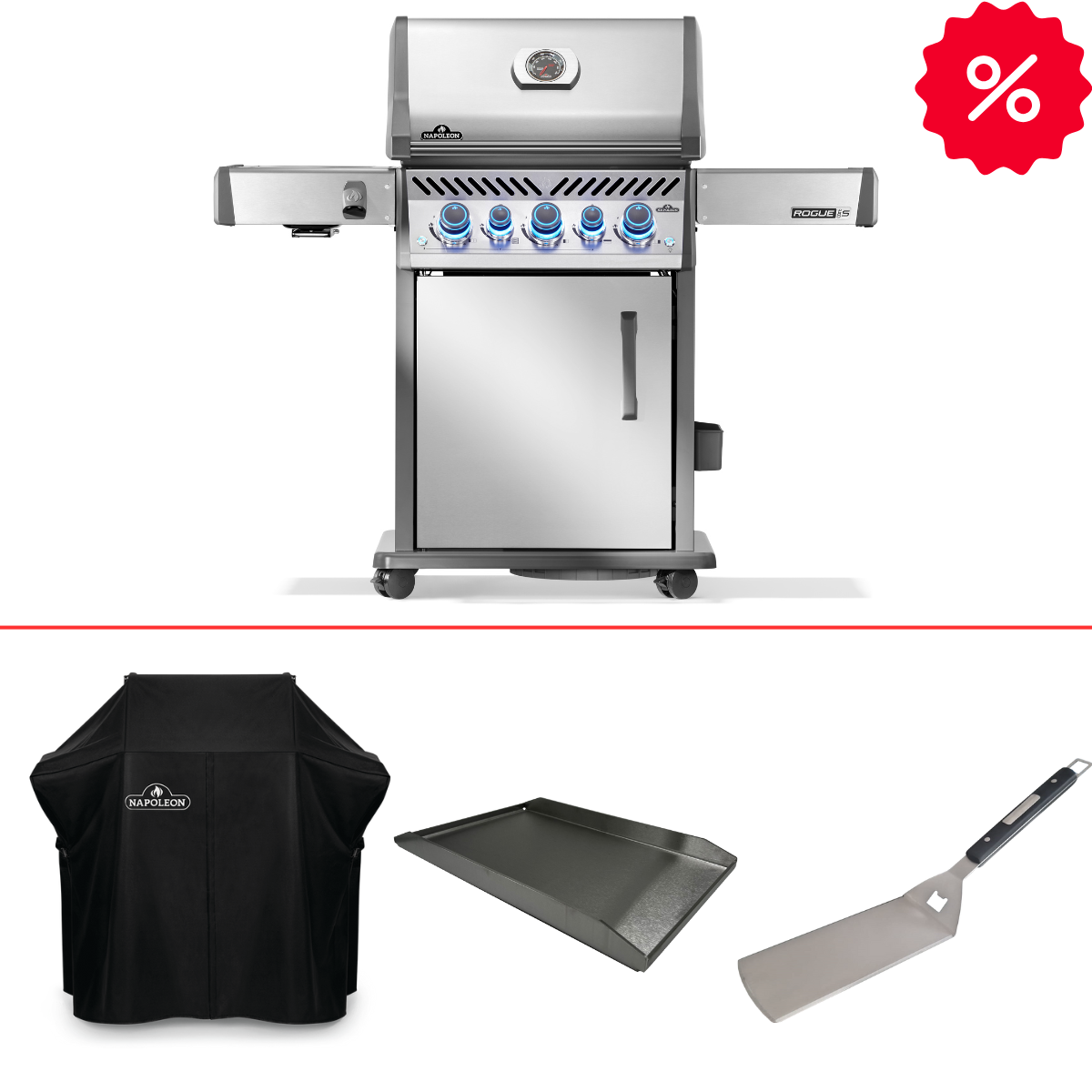 Napoleon Rogue PRO-S 425 Edelstahl inkl. Abdeckhaube, Plancha und Wender
