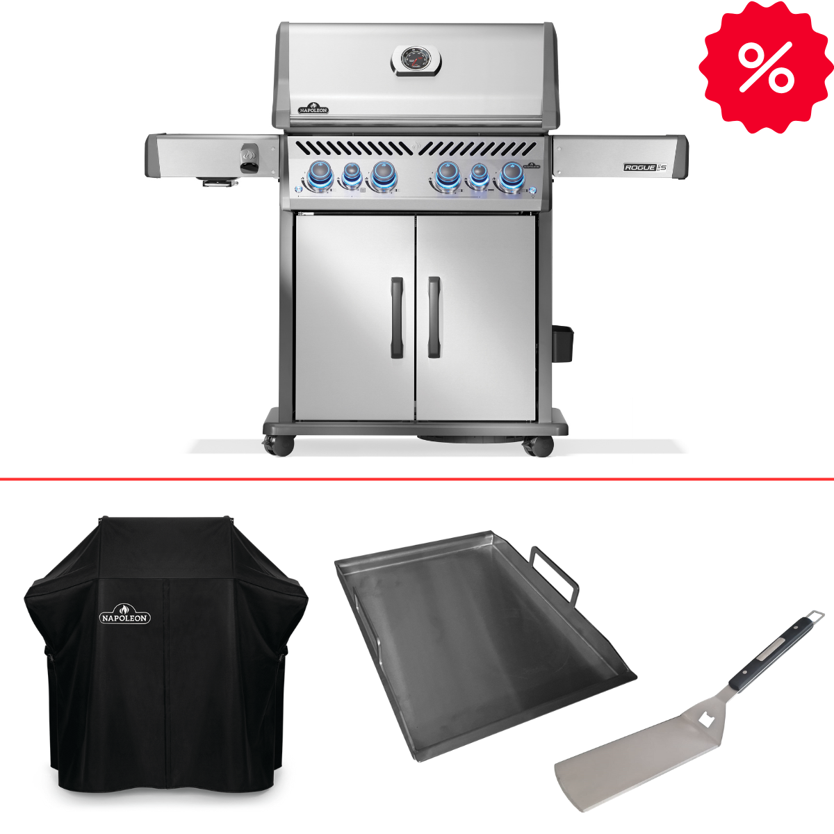 Napoleon Rogue PRO-S 525 Edelstahl inkl. Gratis Abdeckhaube, Einsatzpfanne und Wender