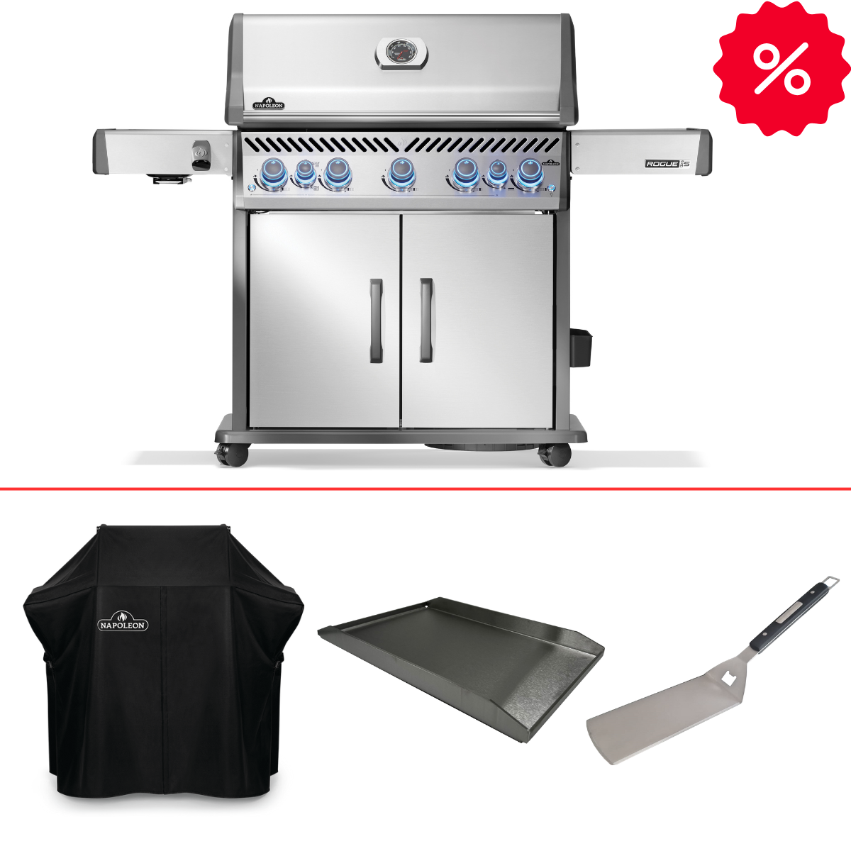 Napoleon Rogue PRO-S 625 Edelstahl inkl. Abdeckhaube, Plancha und Wender