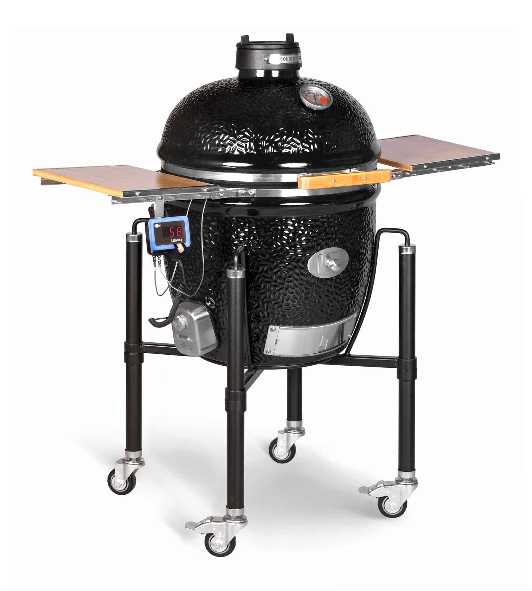 Monolith Grill LeChef BBQ Guru Pro 2.0, Schwarz mit Gestell und Seitentische