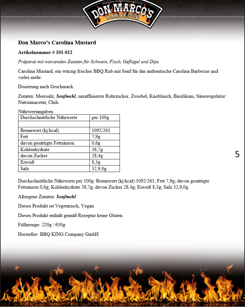Don Marco´s Carolina Mustard, 220g Streuer