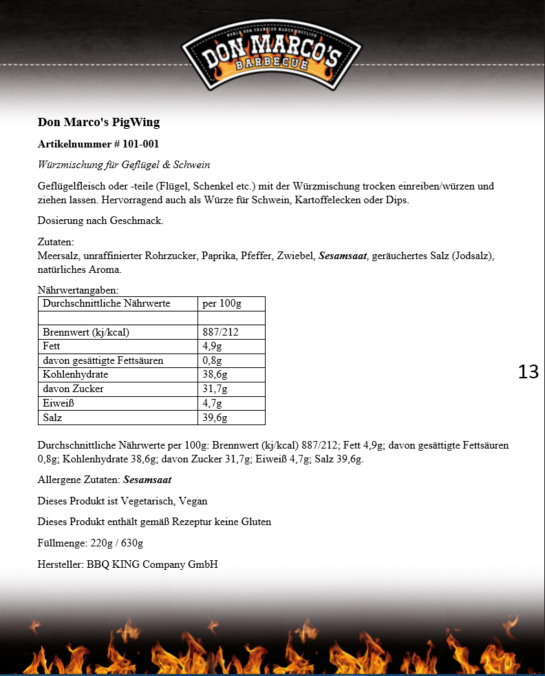 Don Marco´s PigWing, 200g