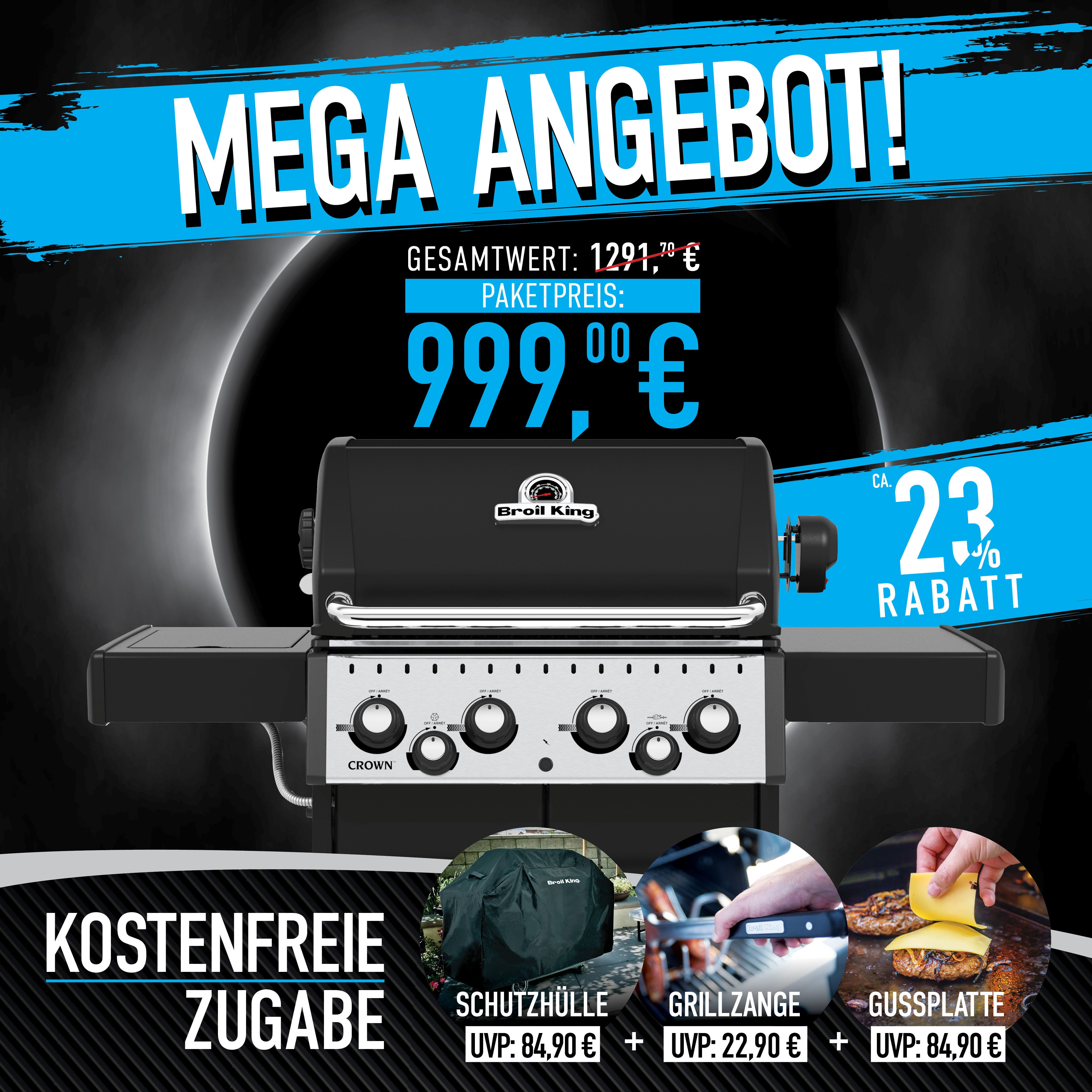 Broil King Crown 490 Bundle inkl. Gussplatte, Abdeckhaube und Grillzange
