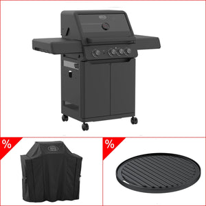 Rösle AllFlame Peer 3 Brenner Gasgrill - 50 mBar Bundle mit Grillplatte rund