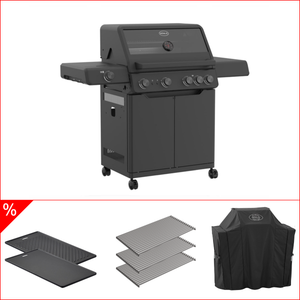 Rösle Bundle Gasgrill Allflame Hero 4 inkl. Abdeckhaube, Gusseisen Grillplatte und 3 Edelstahlrosten