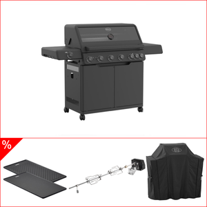 Rösle Bundle Gasgrill Allflame Hero 6 inkl. Abdeckhaube, Gusseisen Grillplatte und Drehspieß