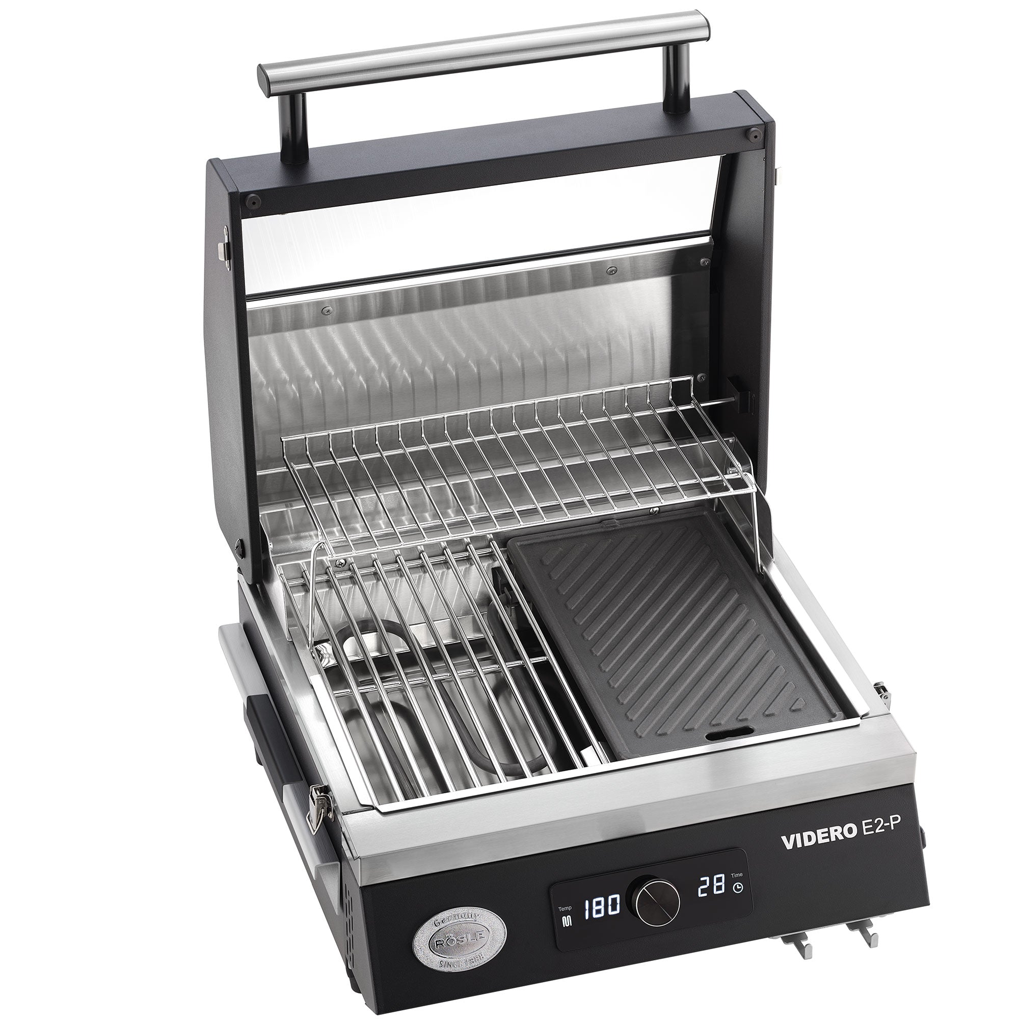 Rösle Videro Pro E2-P, Elektrogrill Inkl. Grillplatte & Abdeckhaube