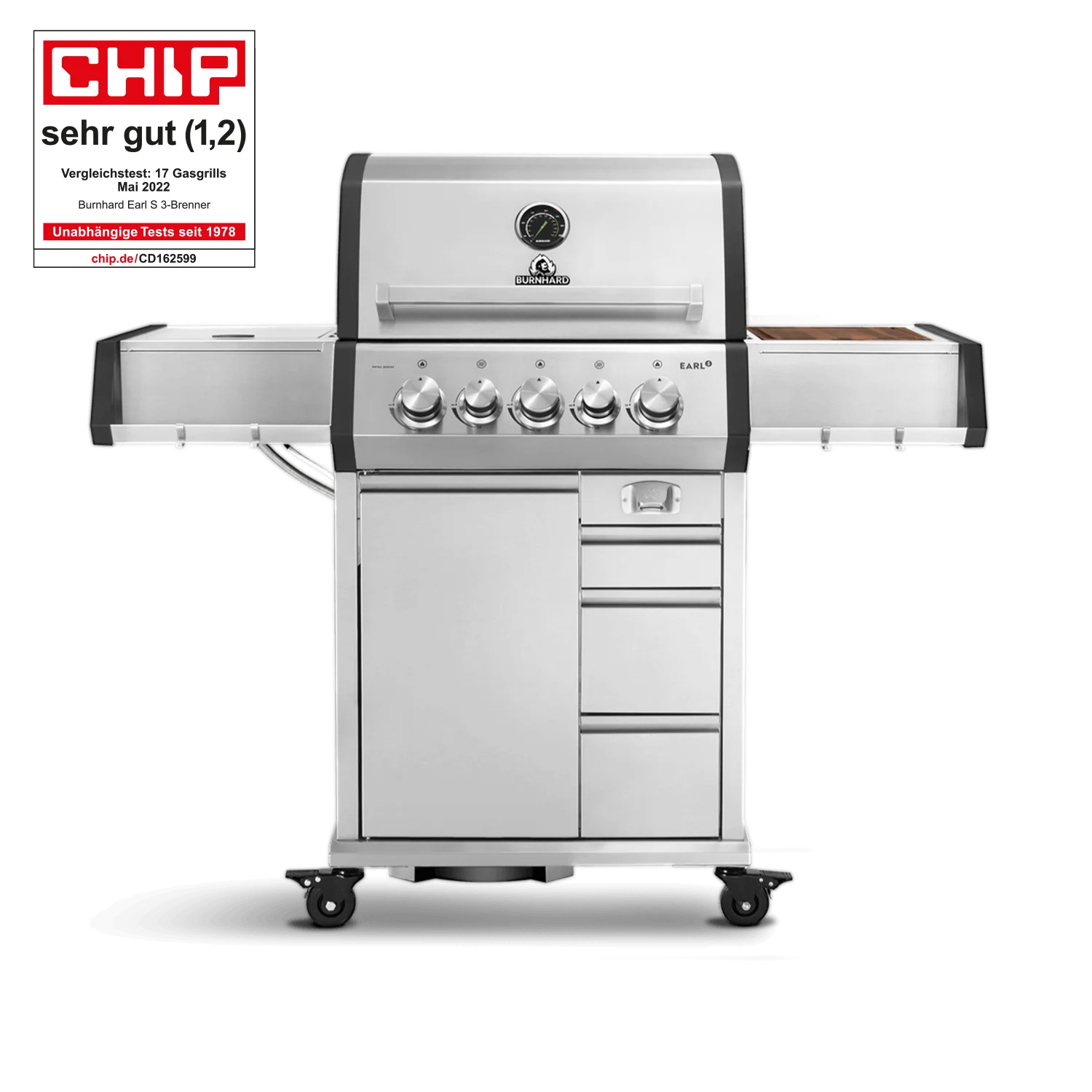 Burnhard EARL Premium-Gasgrill 3-Brenner Edelstahl mit Edelstahlrost