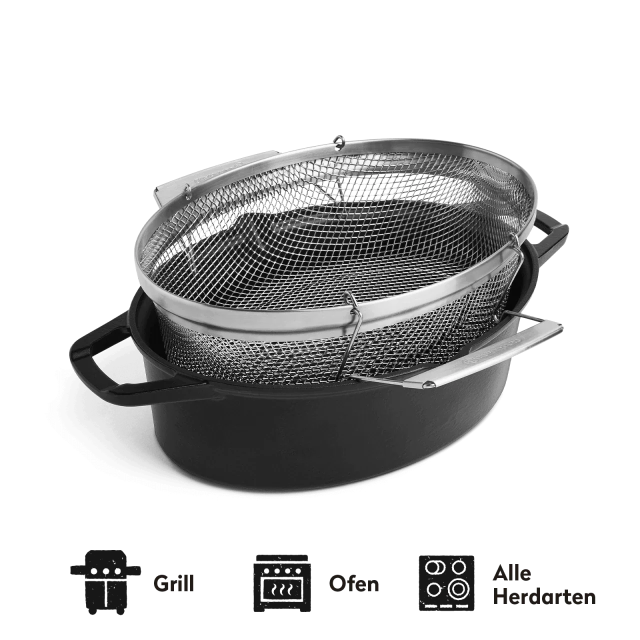 Burnhard Gusseisenbräter mit Frittierkorb