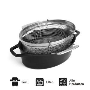 Burnhard Gusseisenbräter mit Frittierkorb