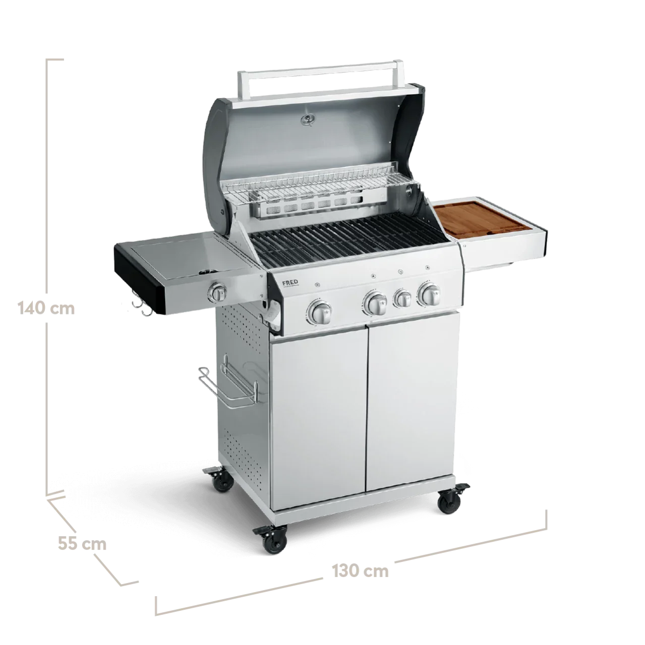 Burnhard FRED Deluxe Gasgrill 3-Brenner Edelstahl mit Edelstahlrost (Series 3)