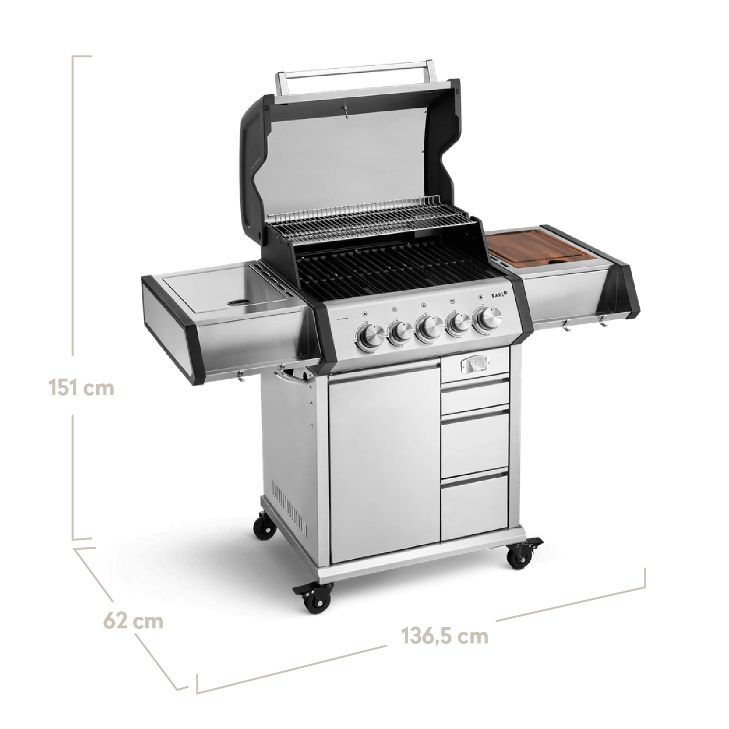 Burnhard EARL Premium-Gasgrill 3-Brenner Edelstahl mit Edelstahlrost