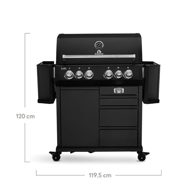 Burnhard Big EARL Premium-Gasgrill 4-Brenner Black mit Gusseisenrost