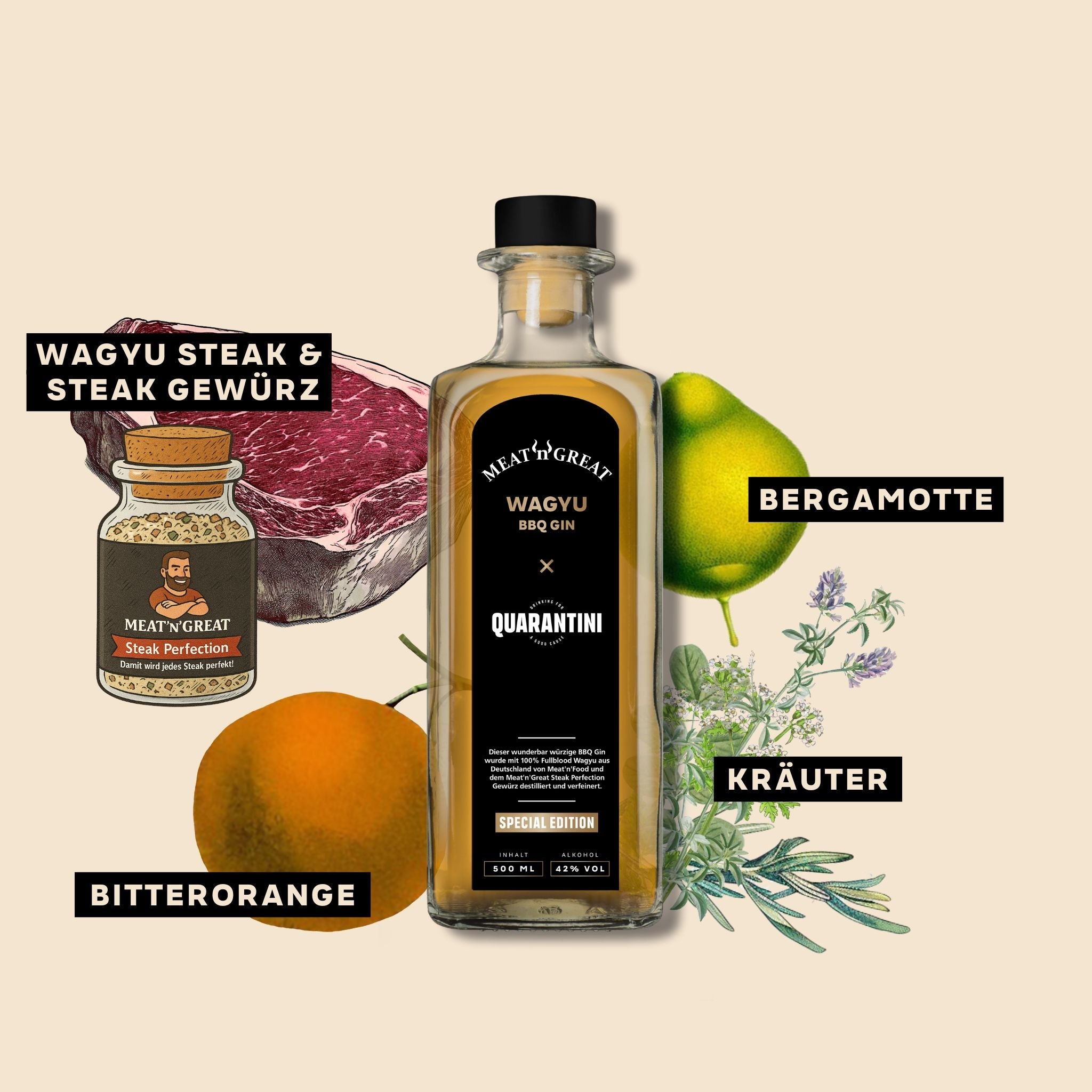 Quarantini × Meat'n'Great Wagyu BBQ Gin (nur 111 Packages)