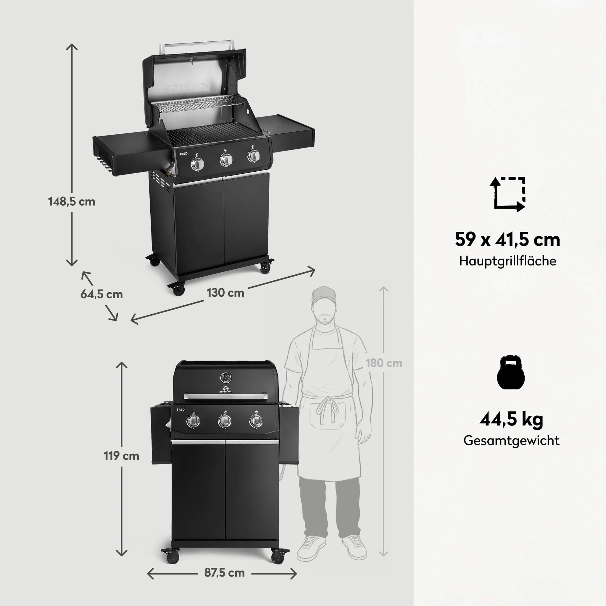 Burnhard FRED Base Gasgrill 3-Brenner mit Gusseisenrost Series 4