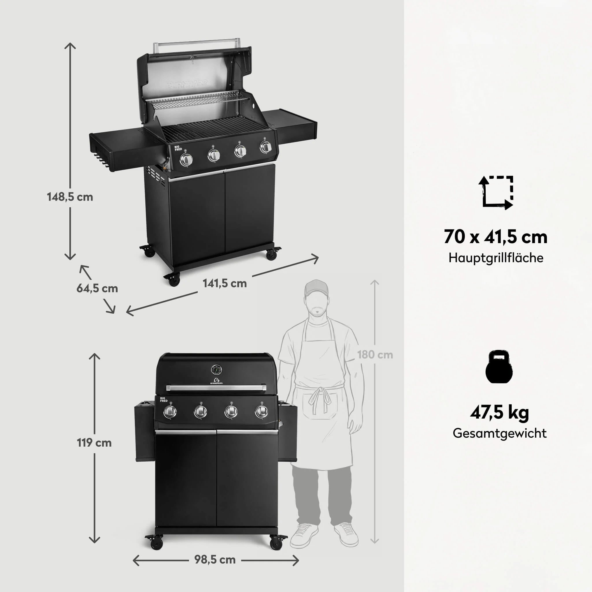 Burnhard Big FRED Base Gasgrill 4-Brenner Basic mit Gusseisenrost Series 4