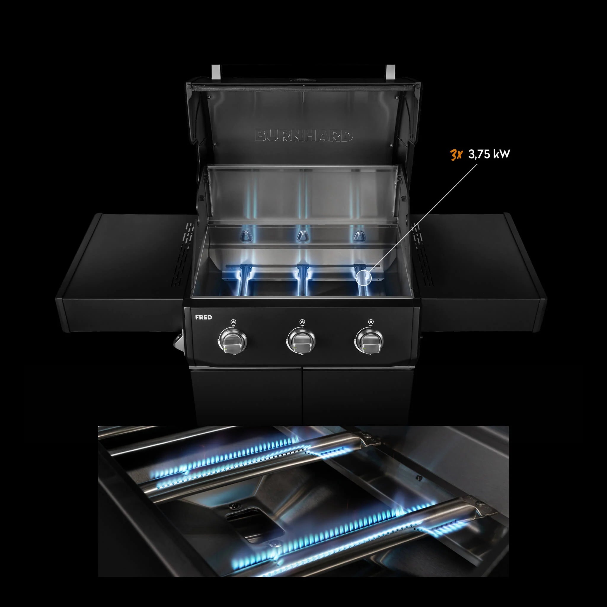 Burnhard FRED Base Gasgrill 3-Brenner mit Gusseisenrost Series 4