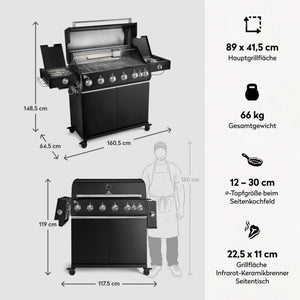 Burnhard Fat FRED Deluxe Gasgrill Black Edition 6-Brenner mit Edelstahlrost (Series 4)