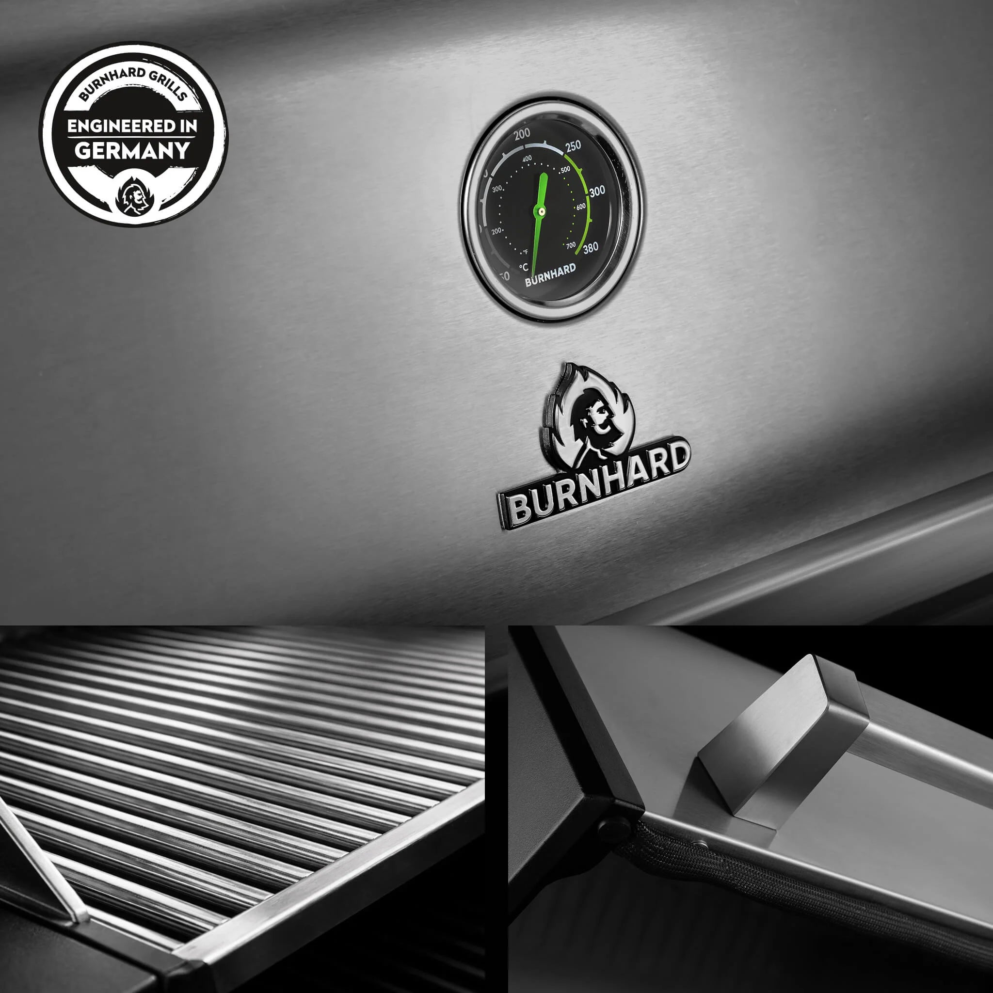 Burnhard FRED Deluxe Gasgrill 3-Brenner Edelstahl mit Gusseisenrost Series 4