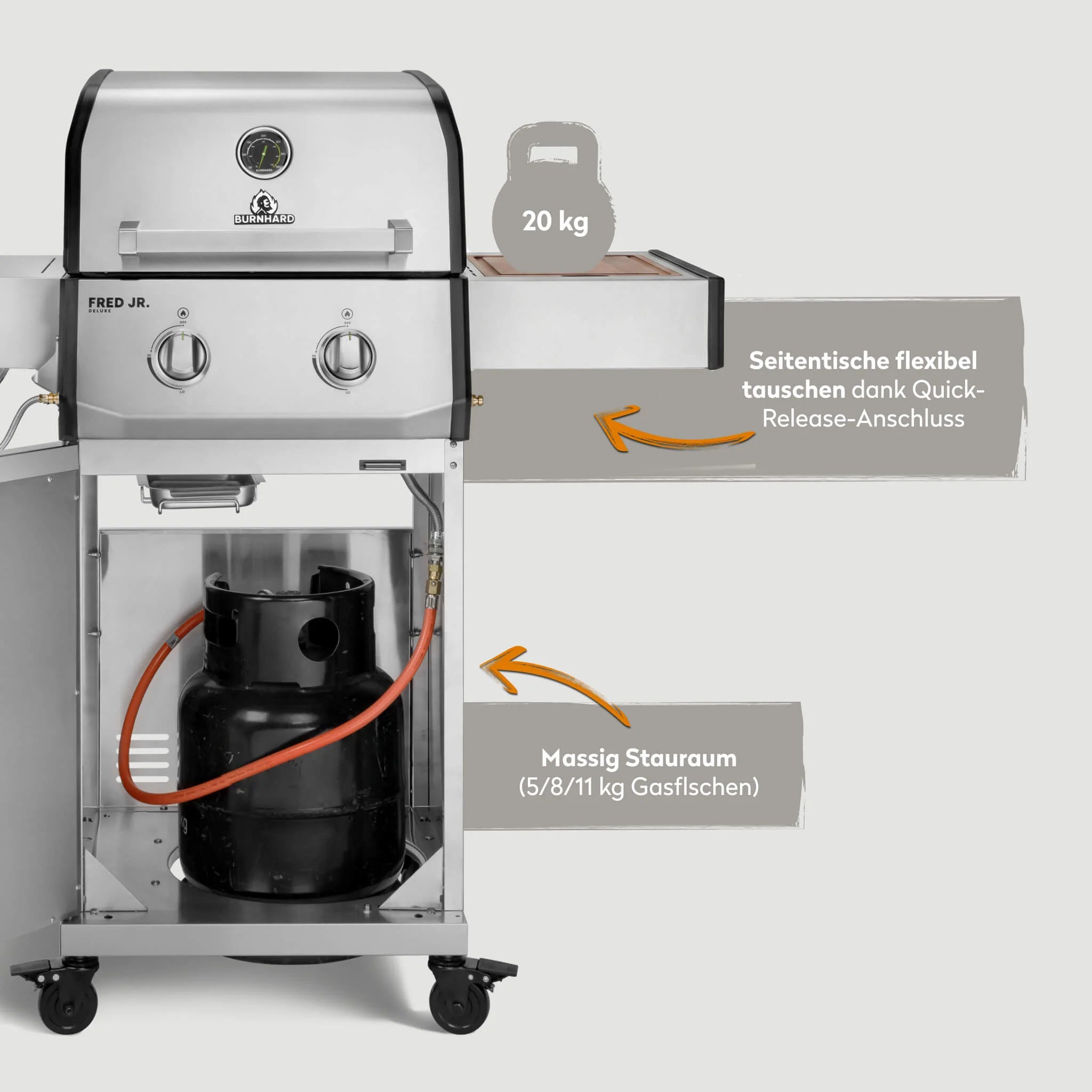 Burnhard FRED Jr. Deluxe Gasgrill Edelstahl 2-Brenner mit Edelstahlrost Series 4