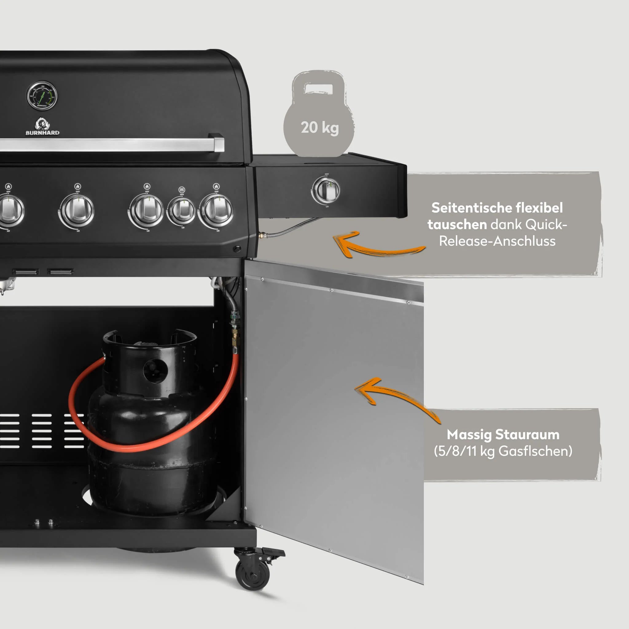 Burnhard Fat FRED Deluxe+ Gasgrill Black Edition 6-Brenner mit Edelstahlrost (Series 4)