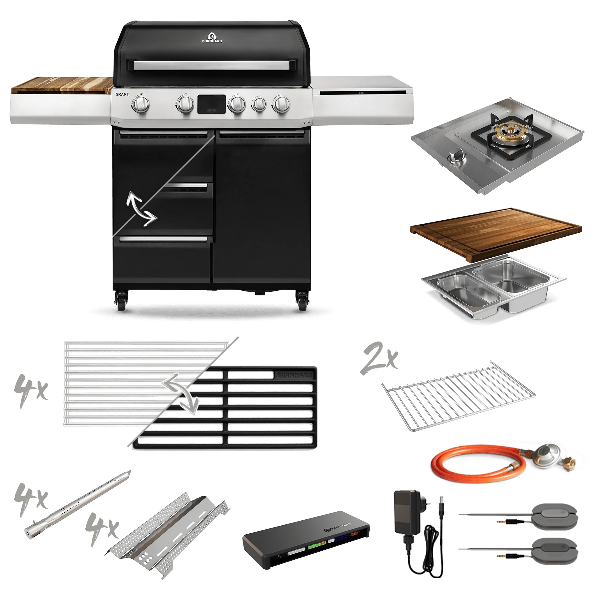 Burnhard GRANT Upgrade - Modularer Gasgrill 4-Brenner mit Schubladen und Edelstahlrost