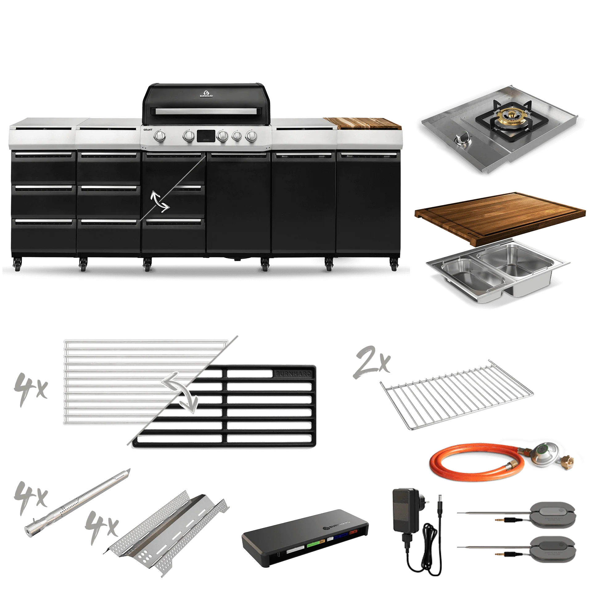 Burnhard GRANT Station - Modularer Gasgrill 4-Brenner mit Schubladen und Edelstahlrost