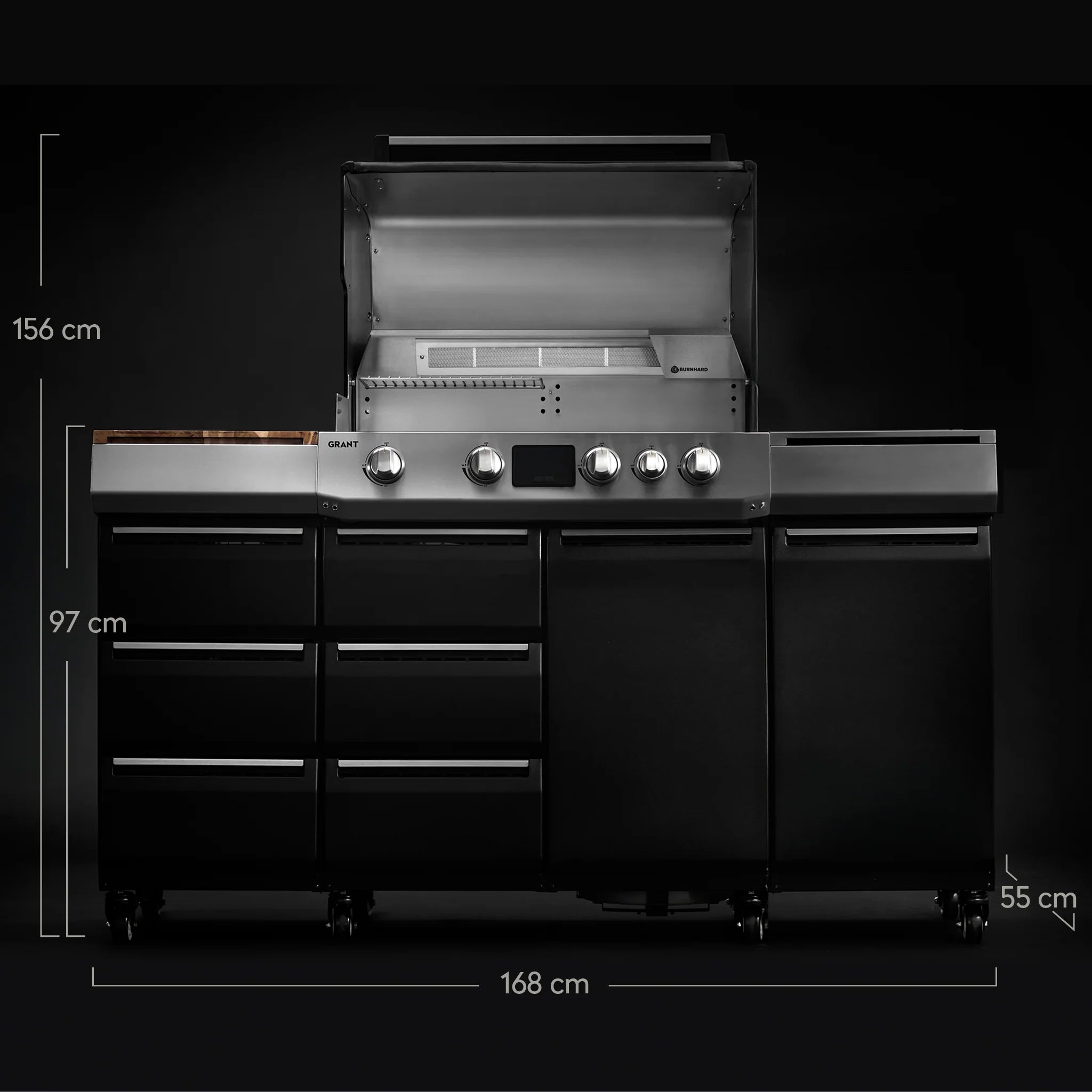 Burnhard GRANT Pro - Modularer Gasgrill 4-Brenner mit Schubladen und Gusseisenrost
