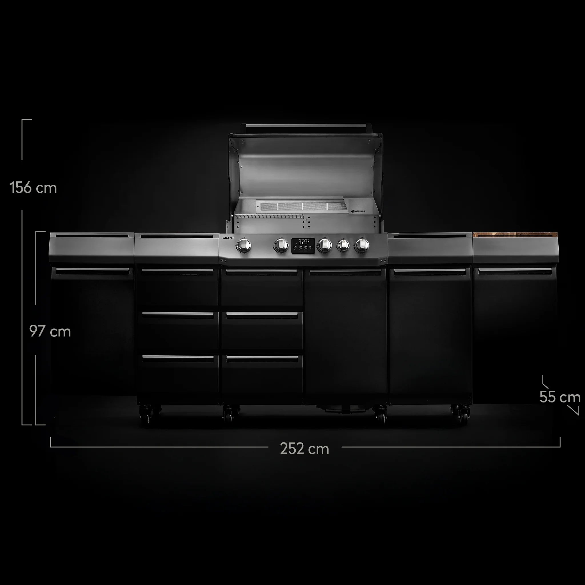 Burnhard GRANT Station - Modularer Gasgrill 4-Brenner mit Schubladen und Edelstahlrost