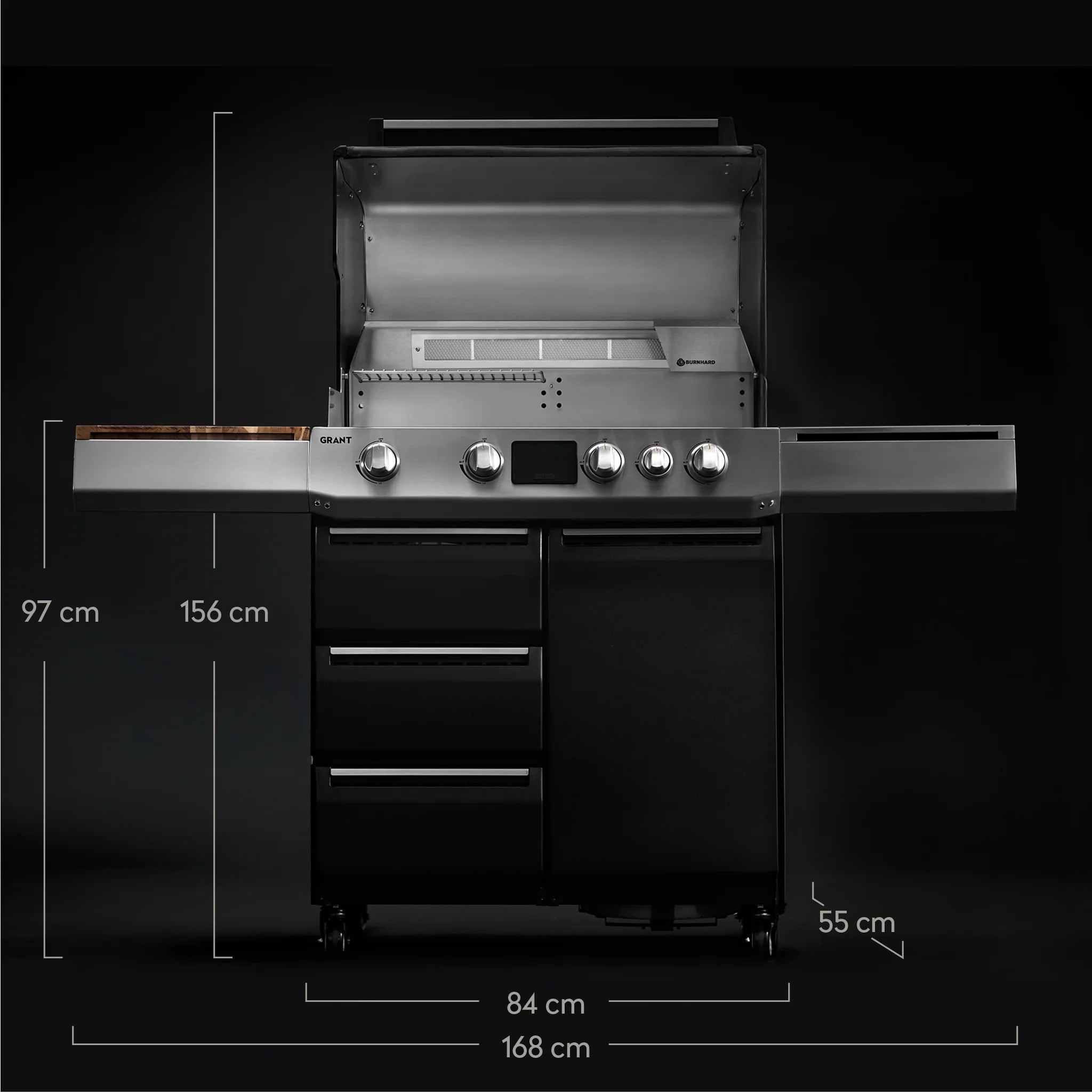 Burnhard GRANT Upgrade - Modularer Gasgrill 4-Brenner mit Schubladen und Edelstahlrost