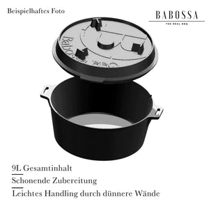 Babossa 9er Innovativer Gusseiserner Topf | SET Deckelheber & Kreuz | Dutch Oven | Made In Germany