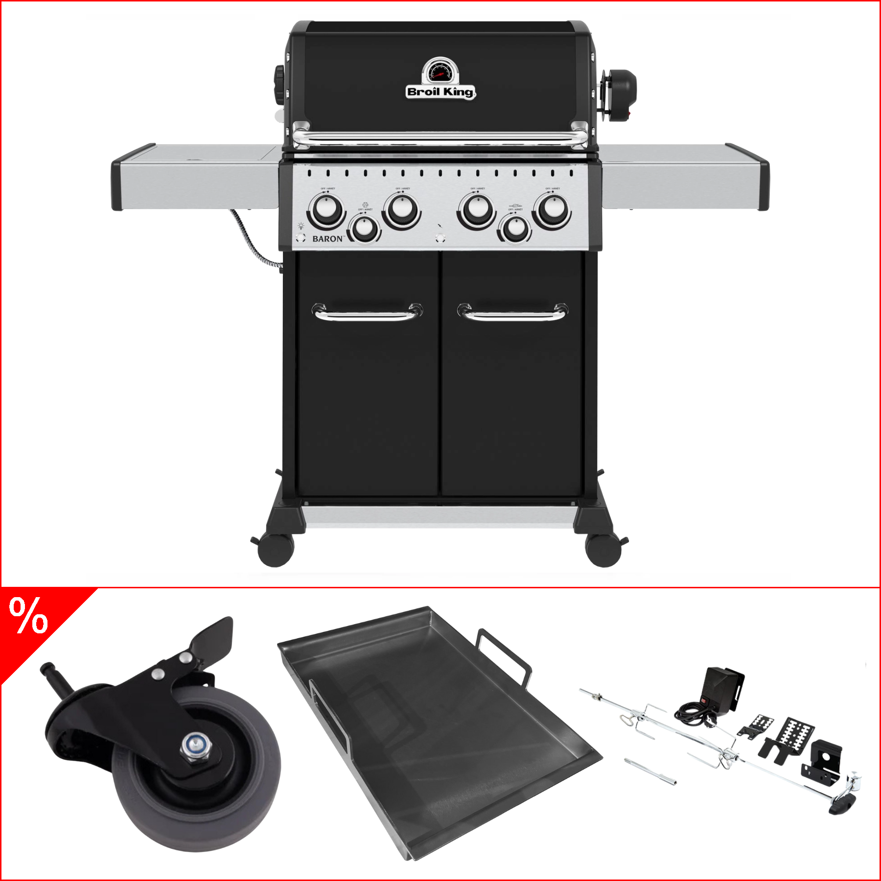 Broil King Baron 490 inkl. Einsatzpfanne, Premium Lenkrollen & Drehspieß