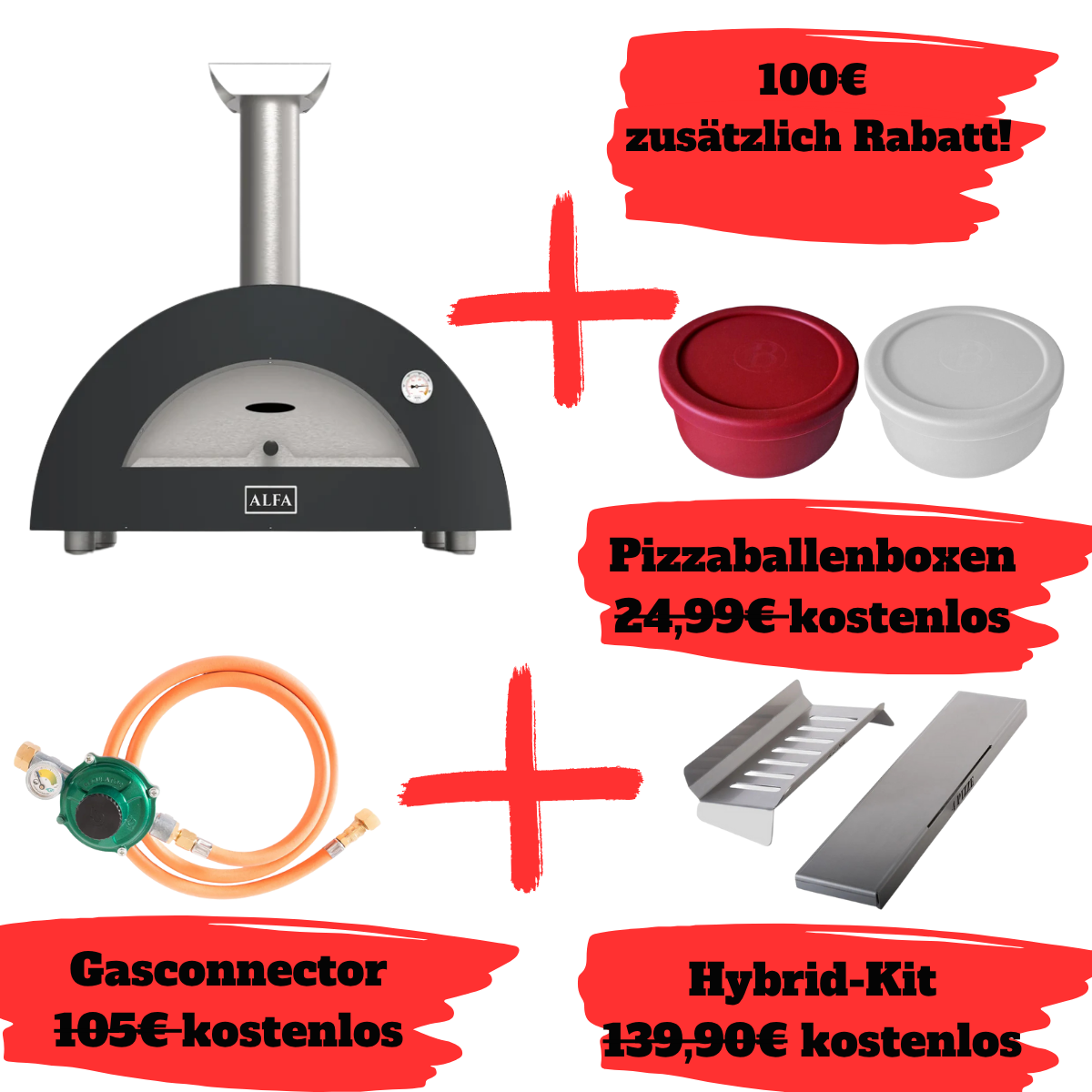 Alfa Forni Moderno 2 Pizze, Gas/Hybrid, Grau