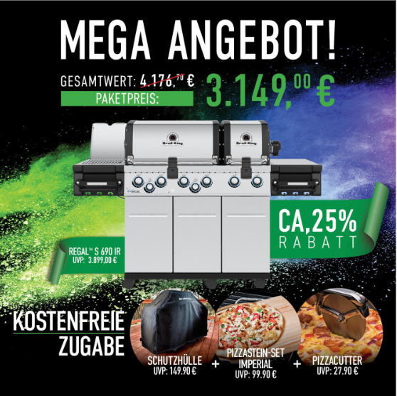 Broil King Regal S 690 PRO IR Bundle inkl. Abdeckhaube, Pizzastein-Set & Pizzacutter