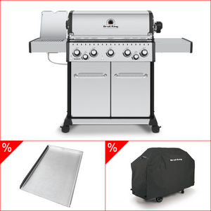 Broil King Baron S 590 IR inkl. Drehspieß, Abdeckhaube & Babossa Edelstahl Plancha