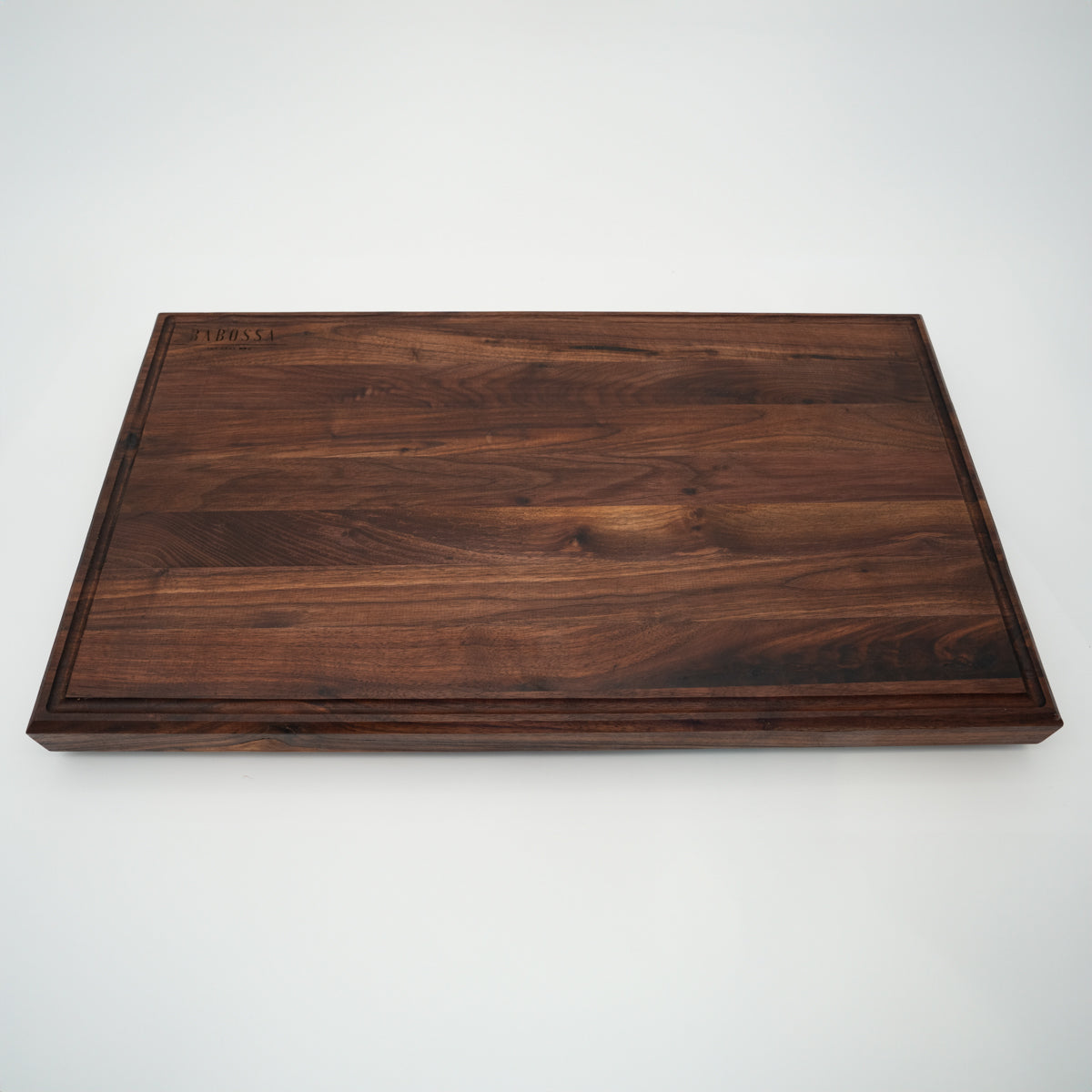 BABOSSA | Nussbaum Schneidebrett XL | Naturkante | Saftrille | 70x40x6 cm